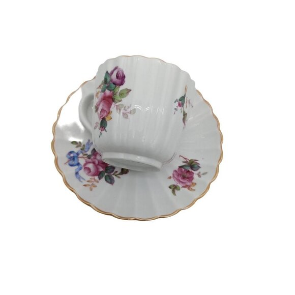 Vintage Spode Copeland's Y5775 Flat Cup & Saucer Set floral ribbon  2 1/2 in - Picture 3 of 8